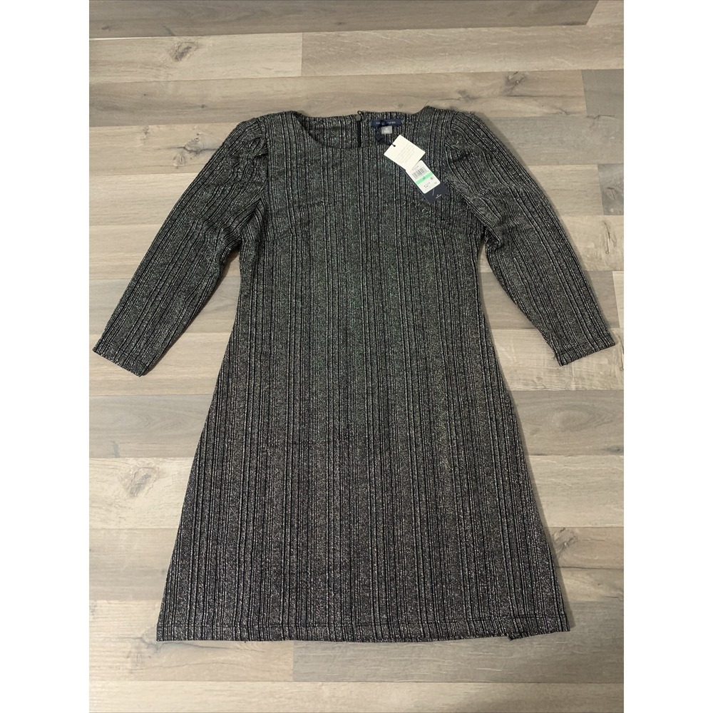 NWT Tommy Hilfiger Shift Dress Stretch Black Sparkle Mid Sleeve -Size 8P PETITES